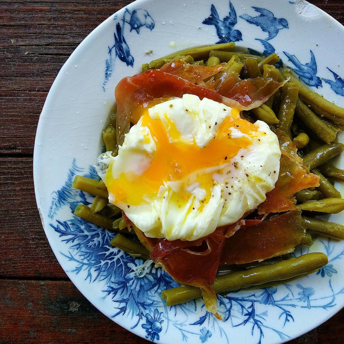 🍳 Judías verdes con jamón extremeño y huevo ecológico