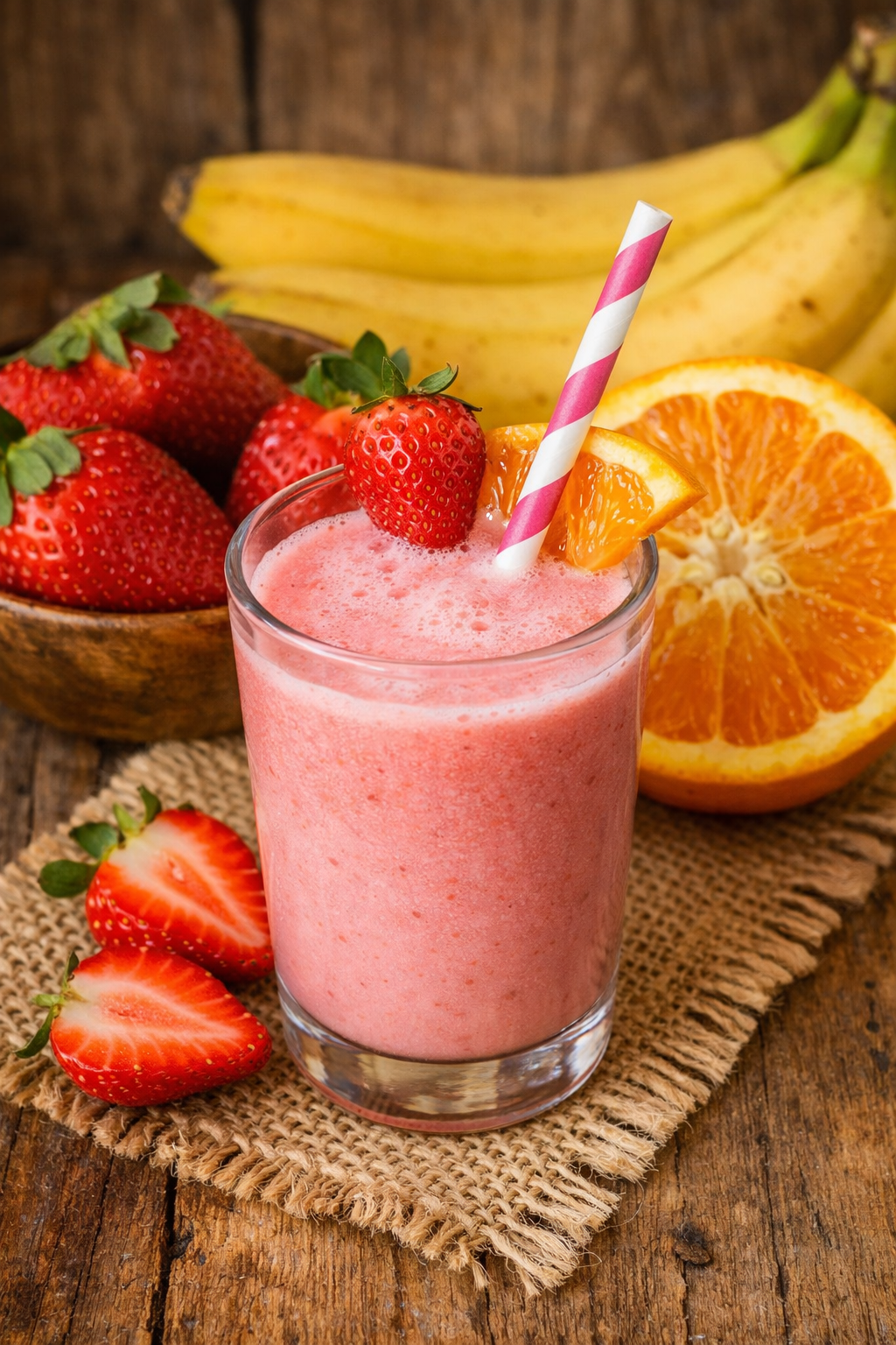 Batido antioxidante de fresón y naranja con fruta fresca de temporada